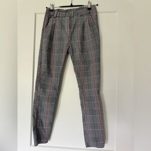L Star Stylish Gray & Red Plaid Women’s Pants Elastic Waist Size S